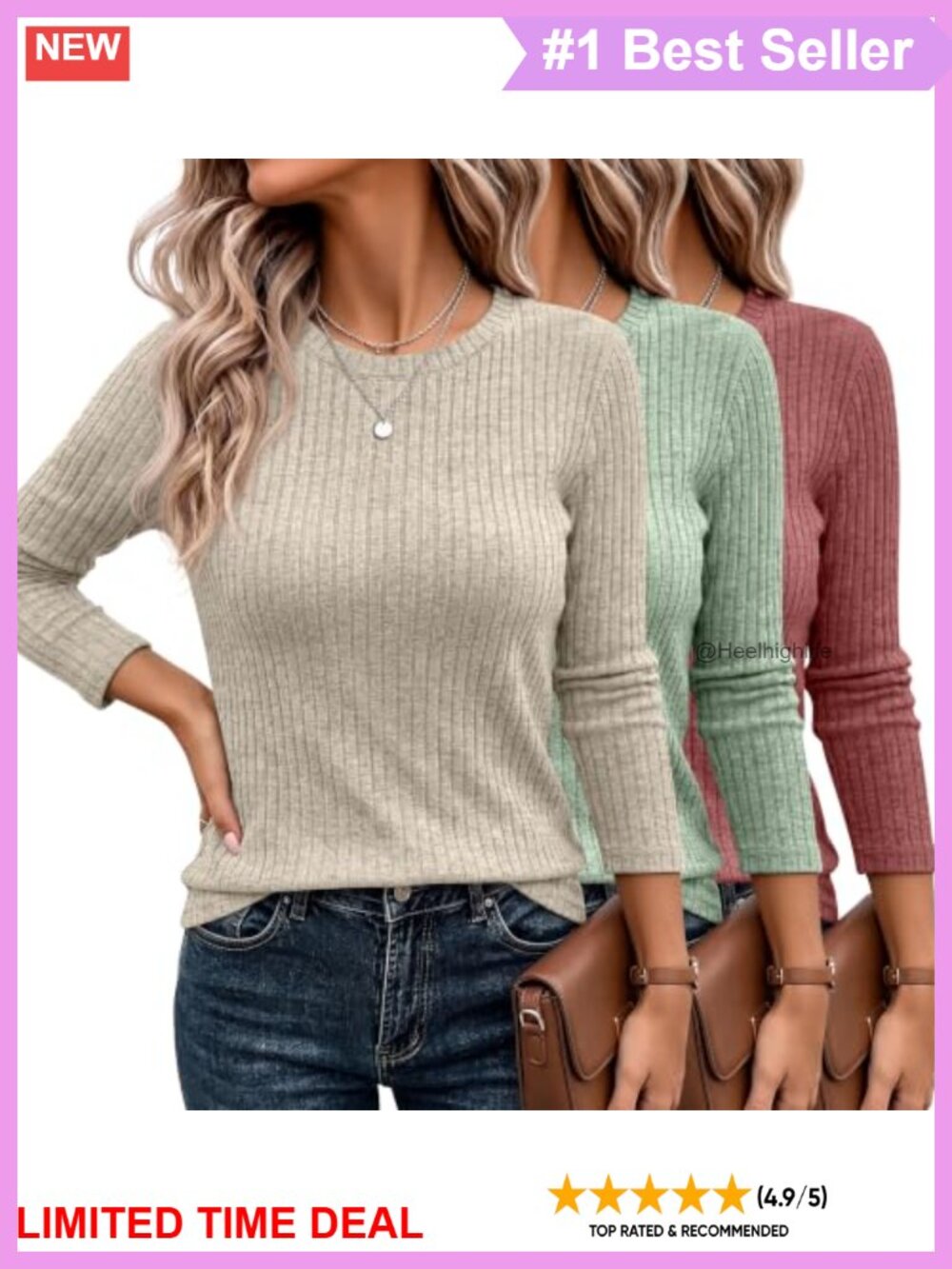 Women's 3 Pack Long Sleeve Crew Neck Tunic Sweaters Pullover